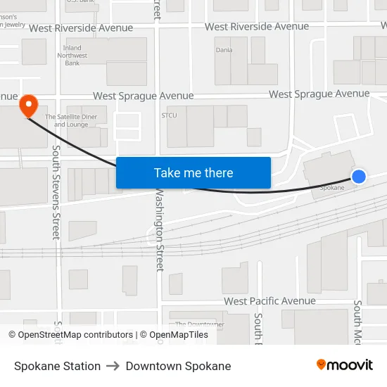 Spokane Station to Downtown Spokane map