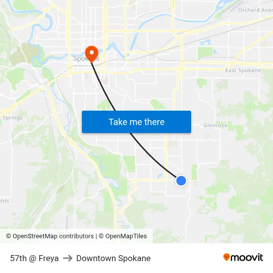 57th @ Freya to Downtown Spokane map