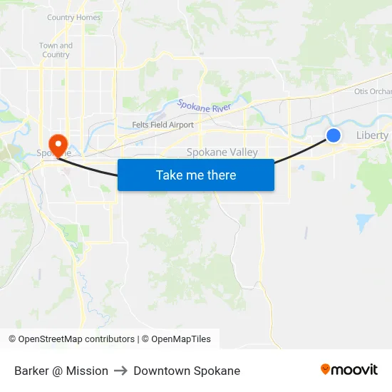Barker @ Mission to Downtown Spokane map