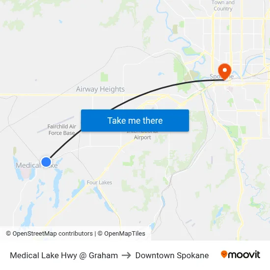 Medical Lake Hwy @ Graham to Downtown Spokane map