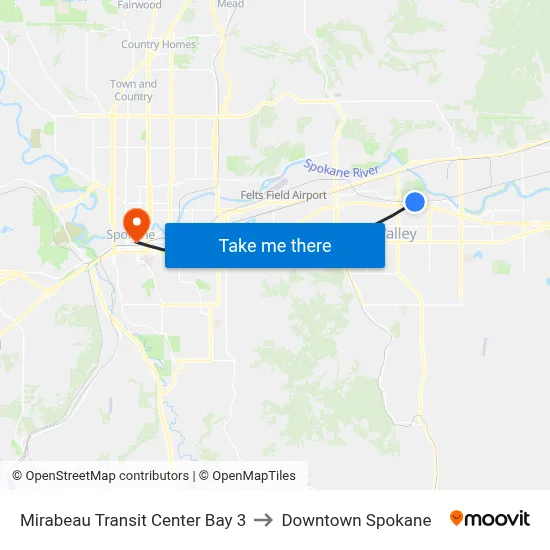 Mirabeau Transit Center Bay 3 to Downtown Spokane map