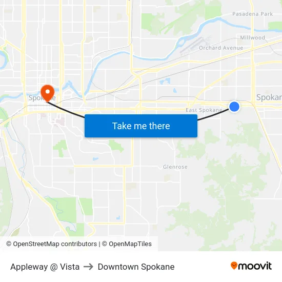 Appleway @ Vista to Downtown Spokane map
