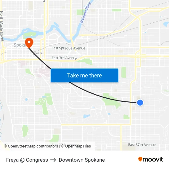 Freya @ Congress to Downtown Spokane map