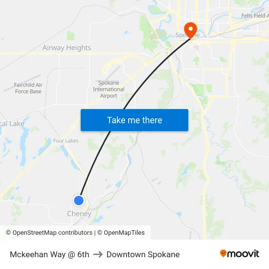 Mckeehan Way @ 6th to Downtown Spokane map