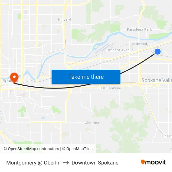 Montgomery @ Oberlin to Downtown Spokane map