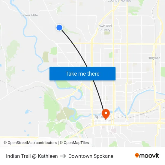 Indian Trail @ Kathleen to Downtown Spokane map