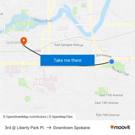 3rd @ Liberty Park Pl. to Downtown Spokane map