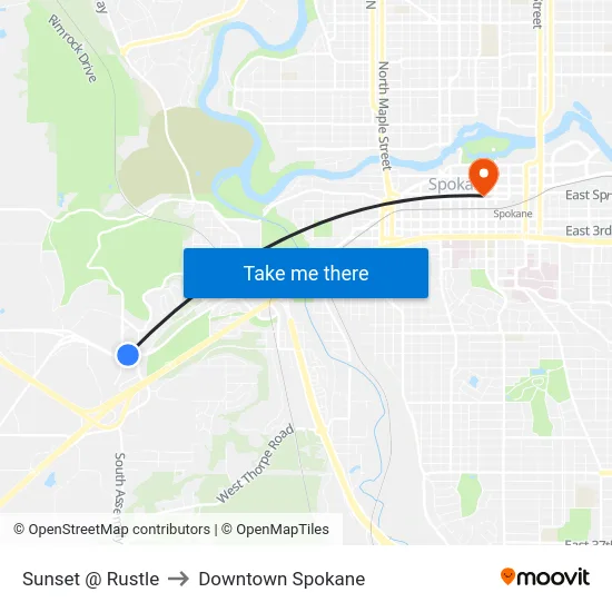 Sunset @ Rustle to Downtown Spokane map