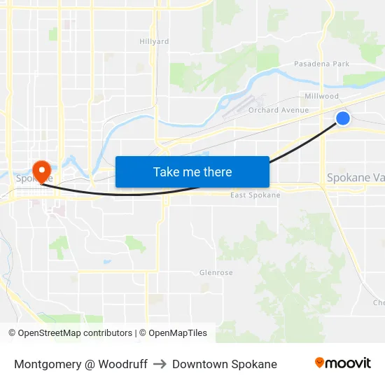Montgomery @ Woodruff to Downtown Spokane map