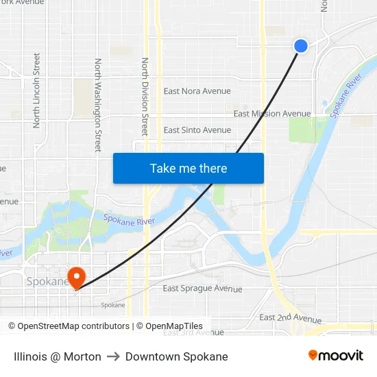 Illinois @ Morton to Downtown Spokane map