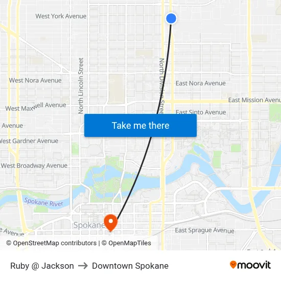 Ruby @ Jackson to Downtown Spokane map