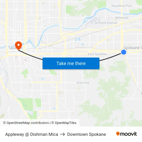 Appleway @ Dishman Mica to Downtown Spokane map