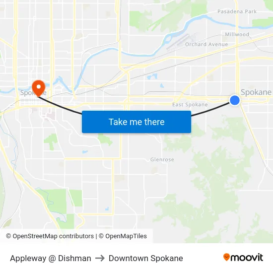Appleway @ Dishman to Downtown Spokane map