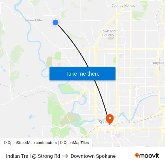 Indian Trail @ Strong Rd to Downtown Spokane map