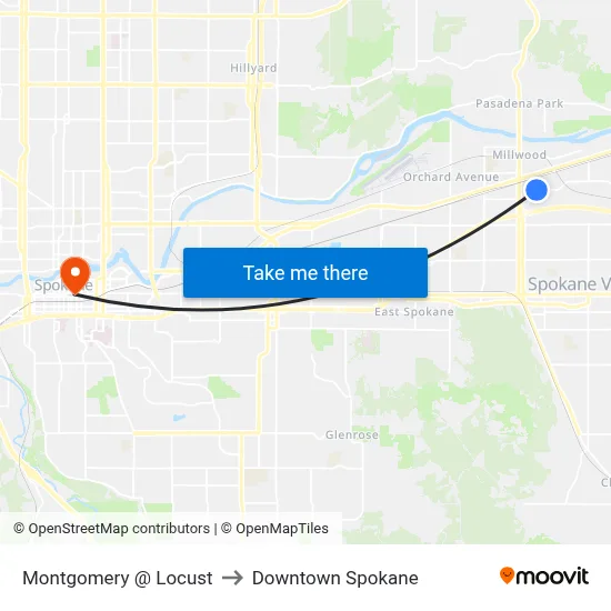 Montgomery @ Locust to Downtown Spokane map