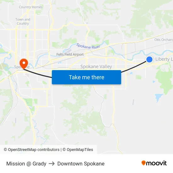 Mission @ Grady to Downtown Spokane map