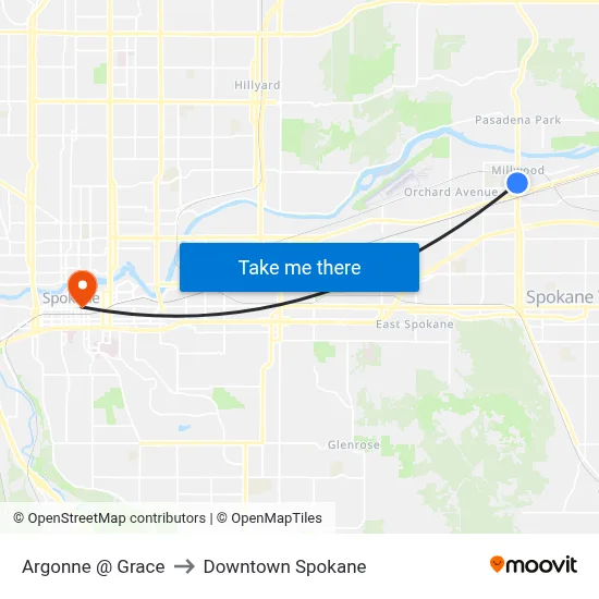 Argonne @ Grace to Downtown Spokane map