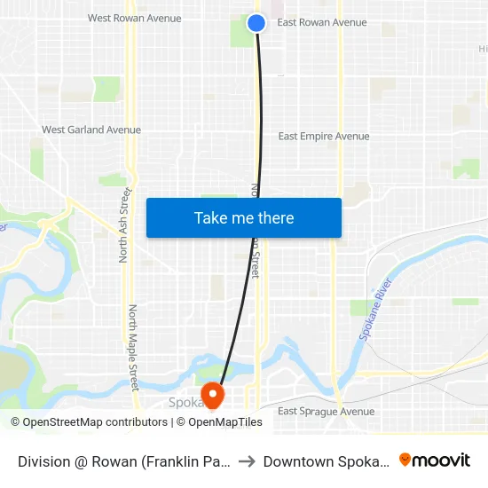 Division @ Rowan (Franklin Park) to Downtown Spokane map