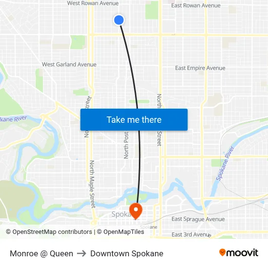 Monroe @ Queen to Downtown Spokane map