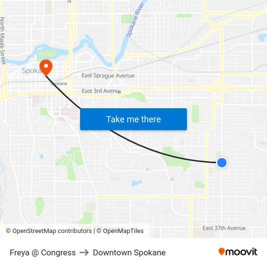 Freya @ Congress to Downtown Spokane map