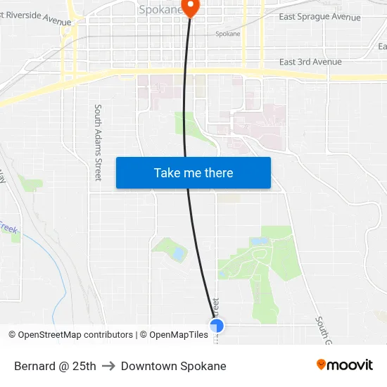 Bernard @ 25th to Downtown Spokane map
