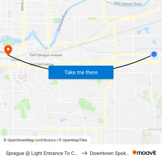 Sprague @ Light Entrance To Costco to Downtown Spokane map
