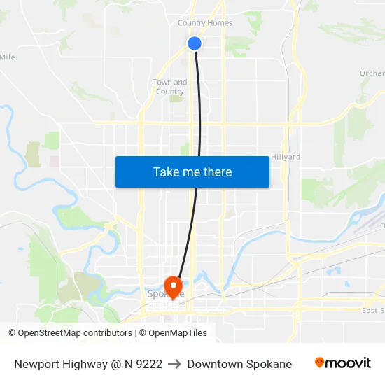 Newport Highway @ N 9222 to Downtown Spokane map