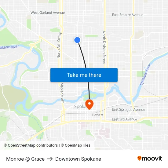 Monroe @ Grace to Downtown Spokane map