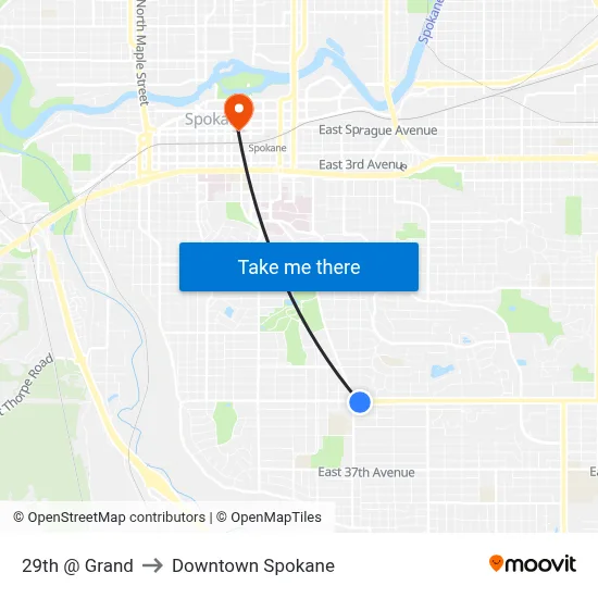 29th @ Grand to Downtown Spokane map