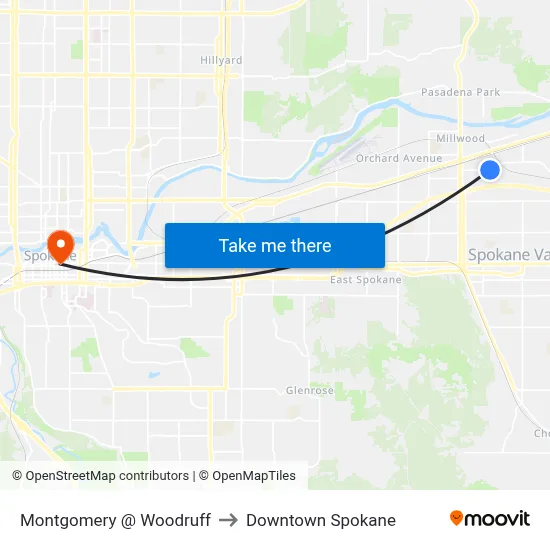 Montgomery @ Woodruff to Downtown Spokane map