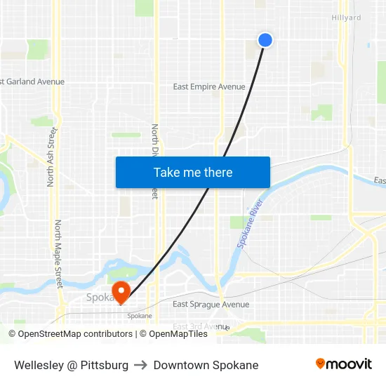 Wellesley @ Pittsburg to Downtown Spokane map