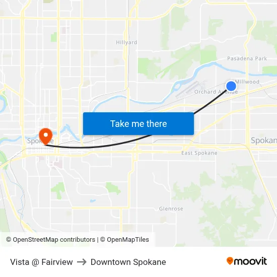 Vista @ Fairview to Downtown Spokane map