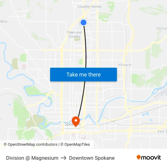 Division @ Magnesium to Downtown Spokane map