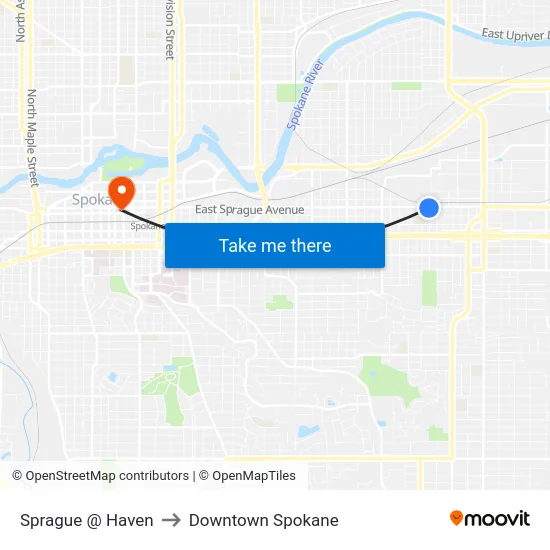 Sprague @ Haven to Downtown Spokane map