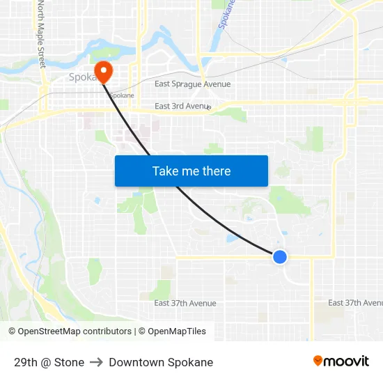 29th @ Stone to Downtown Spokane map