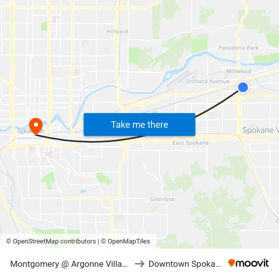 Montgomery @ Argonne Village to Downtown Spokane map