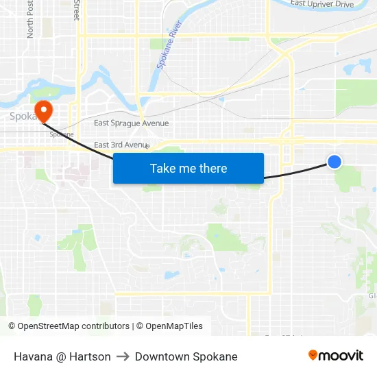 Havana @ Hartson to Downtown Spokane map