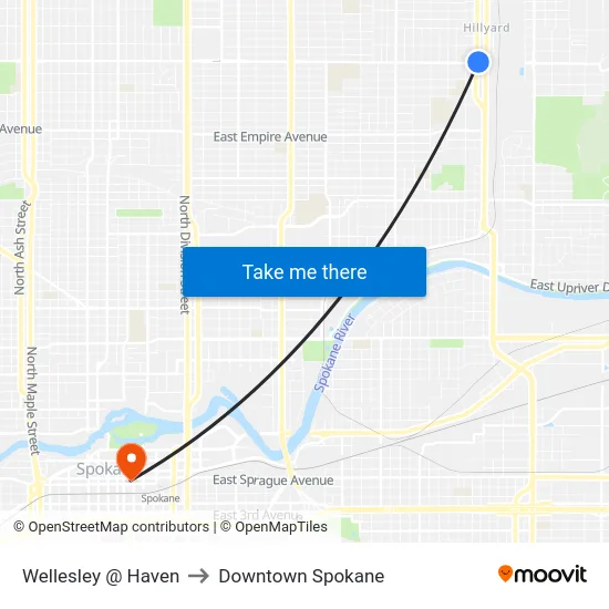 Wellesley @ Haven to Downtown Spokane map