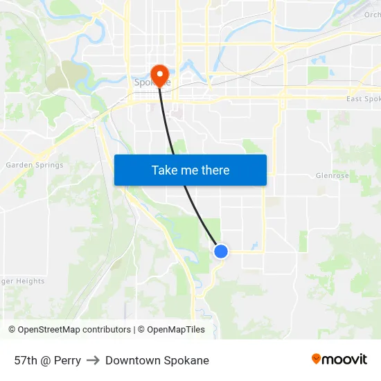 57th @ Perry to Downtown Spokane map