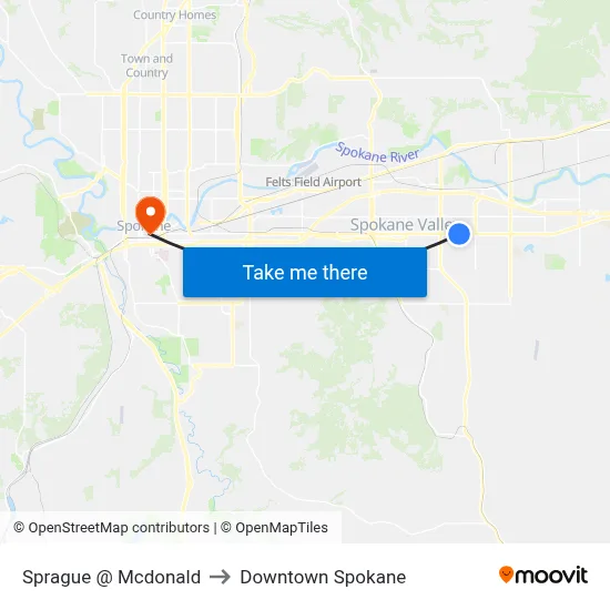 Sprague @ Mcdonald to Downtown Spokane map