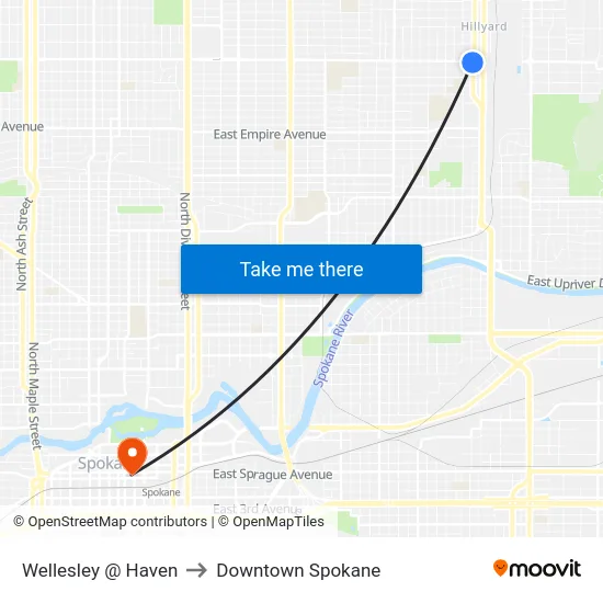Wellesley @ Haven to Downtown Spokane map