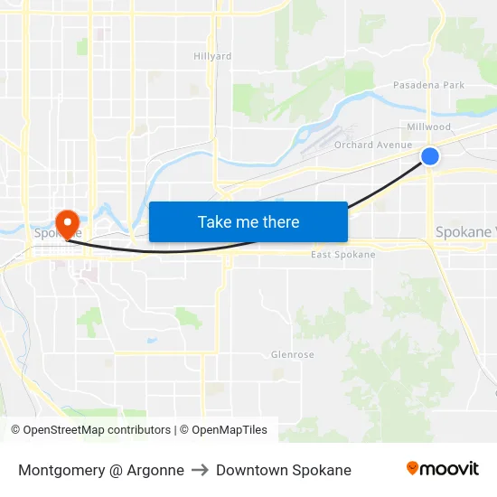 Montgomery @ Argonne to Downtown Spokane map