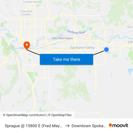 Sprague @ 15800 E (Fred Meyer) to Downtown Spokane map