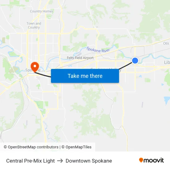 Central Pre-Mix Light to Downtown Spokane map