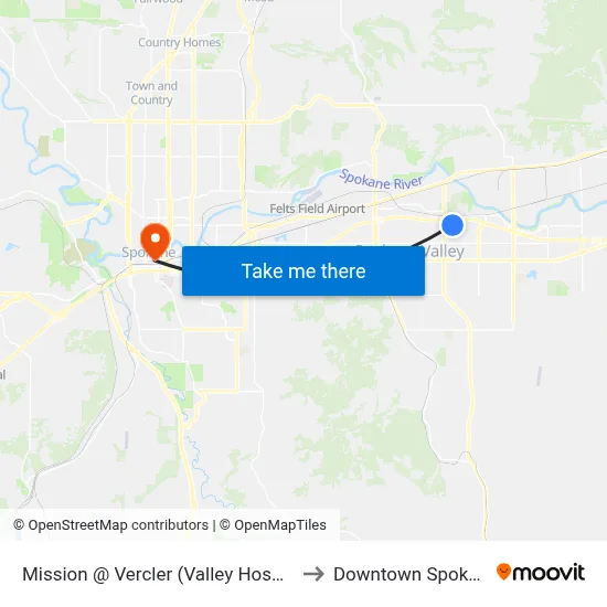 Mission @ Vercler (Valley Hospital) to Downtown Spokane map