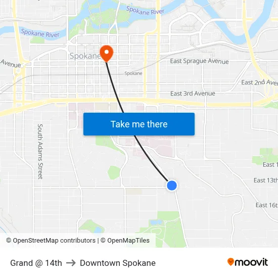 Grand @ 14th to Downtown Spokane map