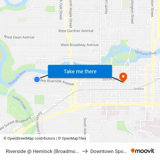 Riverside @ Hemlock (Broadmoor Apt) to Downtown Spokane map