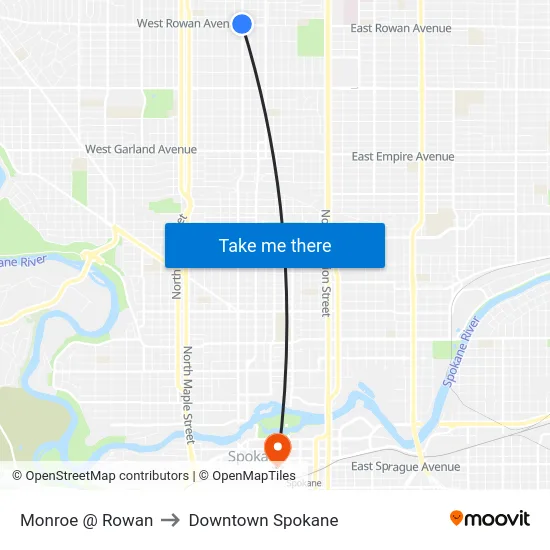 Monroe @ Rowan to Downtown Spokane map