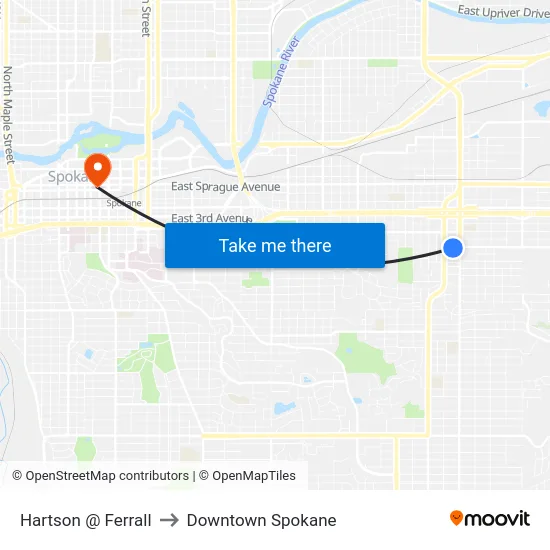 Hartson @ Ferrall to Downtown Spokane map
