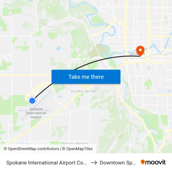 Spokane International Airport Concourse C to Downtown Spokane map